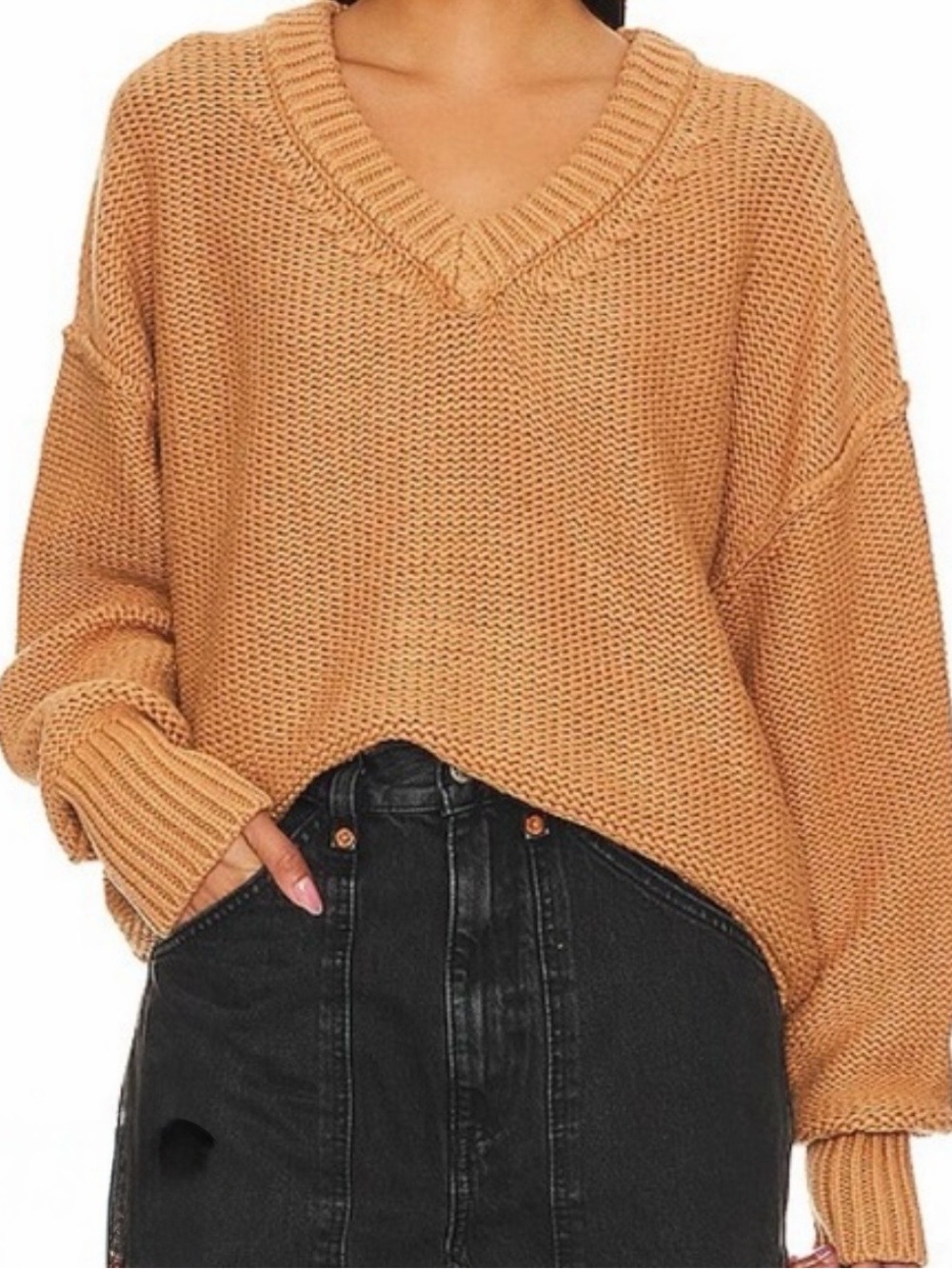 easel V-Neck Sweater in Mustard Orange